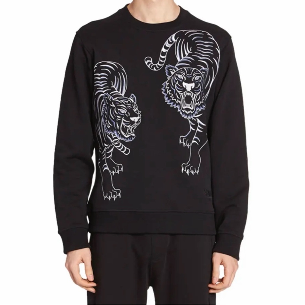 KENZO Holiday Capsule Men’s Double Tiger Embroidered Sweatshirt, Black, Small
